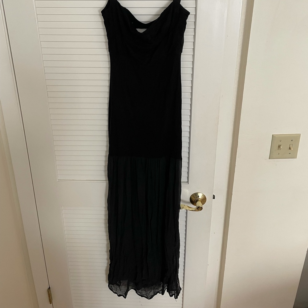 Blue Life by Planet Blue Black Chiffon Bottom Jersey Maxi Dress Size Small